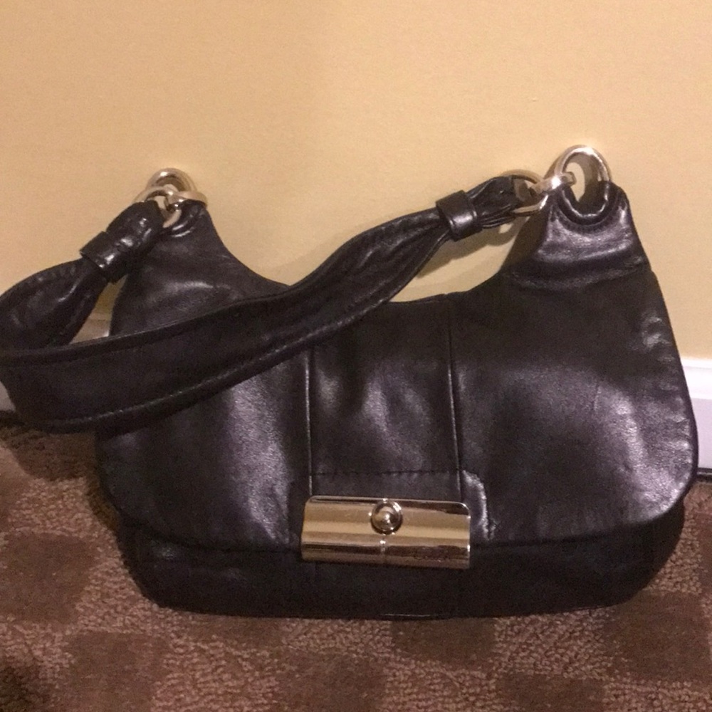 Black leather small coach shoulder bag